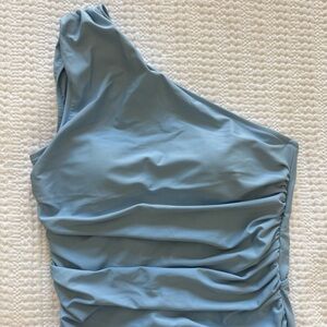 J. Crew Light Blue One-Shoulder Swimsuit